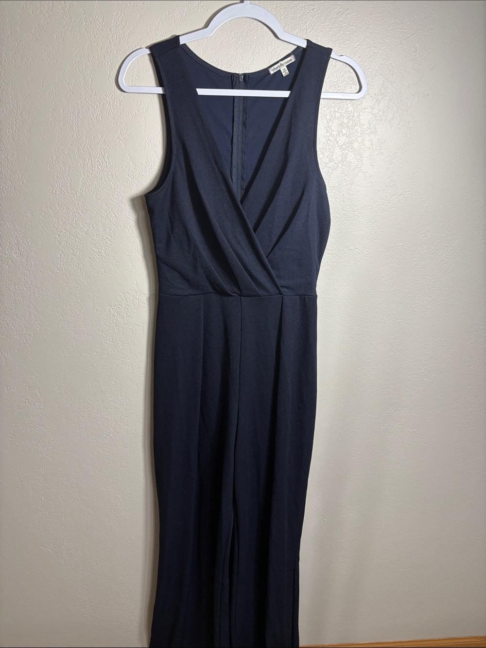 Charlotte Russe Navy Sleeveless Surplice Wide-Leg Jumpsuit with Back Zip